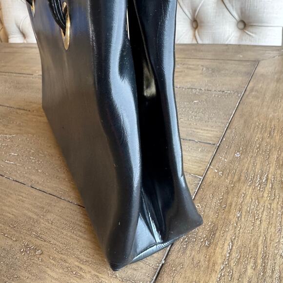 VTG 60's Black Accordion Pocket Snap Over Kisslock Handbag Double Straps Retro - Picture 5 of 16